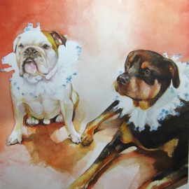 Humphrey & Stella, Watercolor on Paper, 10" x 14", sold