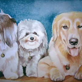 Blaze, Trixie, & Jaxson, Watercolor on Paper, 10" x 14", sold