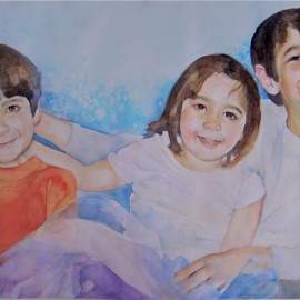 Alec, Sydney & Liam, Watercolor on Paper, 22" x 16", Private Commission, sold
